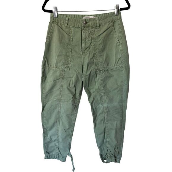 ZARA Basic Z1975 Denim Cinched Hem High Rise Cropped Capri Pants Green Size 4 - Picture 1 of 13